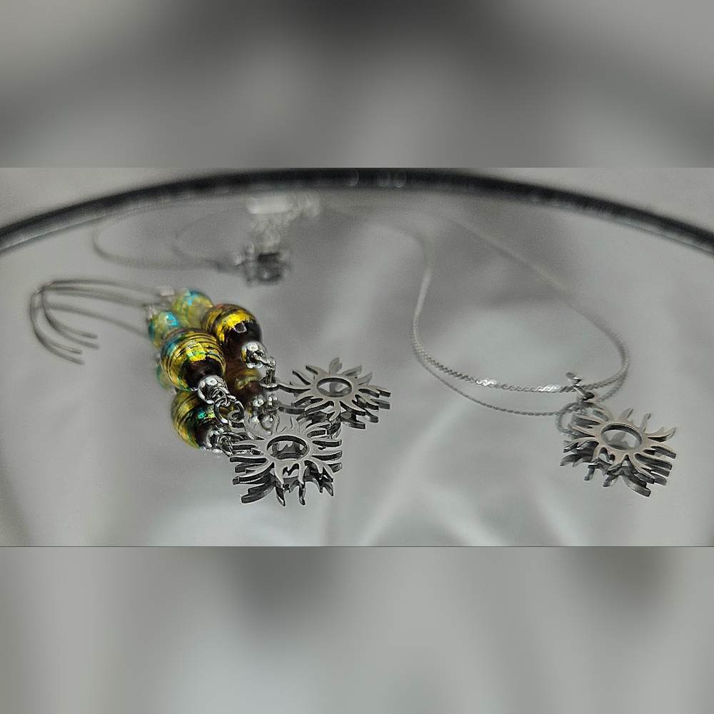 Handmade Stainless Steel and Multicolor Sunburst Necklace